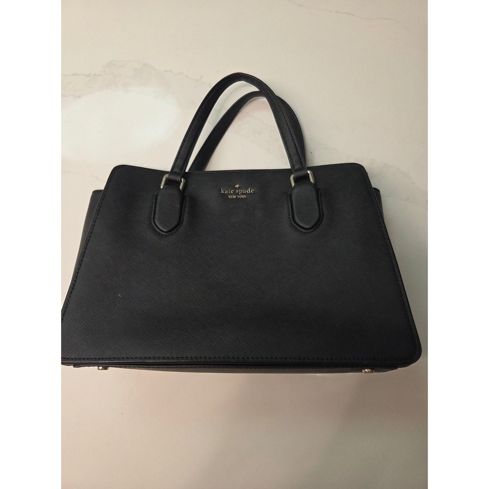 Kate Spade New York Black Saffiano Leather Triple Compartment Satchel Handbag